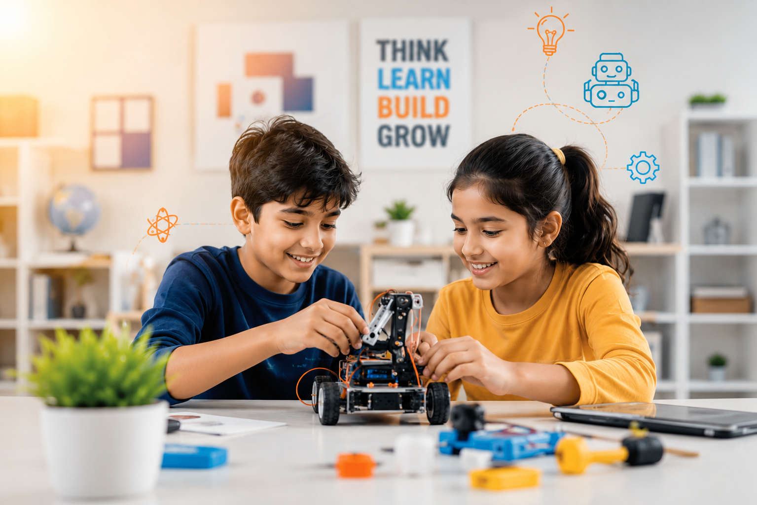 Children collaborating on science and STEAM activities at NextZen Academy